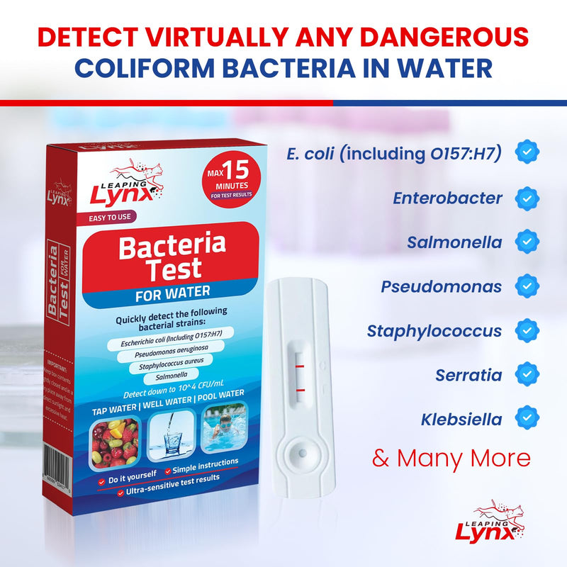 Bacteria Water Test Kit – Coliform, E. coli & Salmonella Detection for Well & Tap Water | Rapid Home Drinking Water Screening Kit with Lab-Quality Results | Leaping Lynx