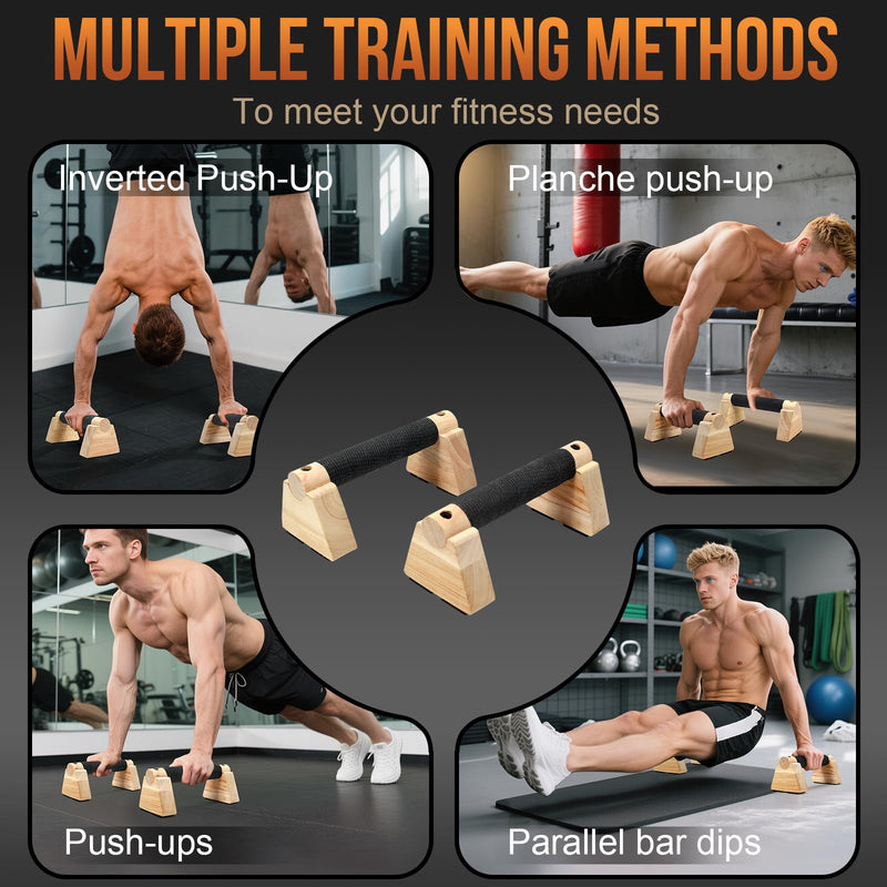 Parallettes Bars for Handstands and Push-ups – Durable Training Equipment for Core Strength, Balance, Dips, and Calisthenics – Includes 2 Sets of Anti-Slip Mats and Straps