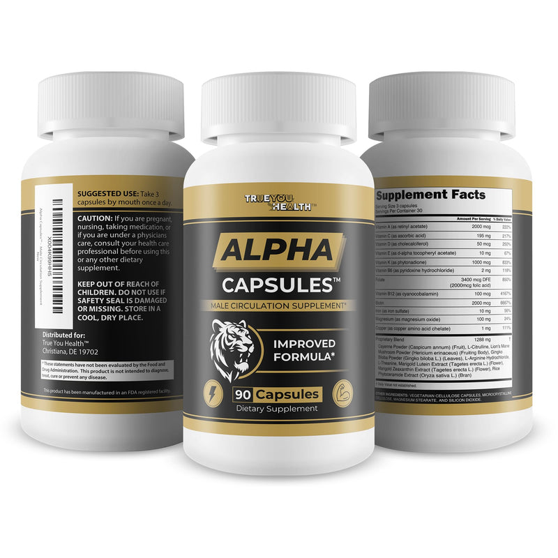 Alpha Capsules - Male Circulation Supplements for Men - Advanced Blood Flow Booster - Alpha Boost Alpha Bites Pills - Blood Flow Max Alpha Bites Supplement - Vitamin Blood Flow Alpha Bites Male Pills