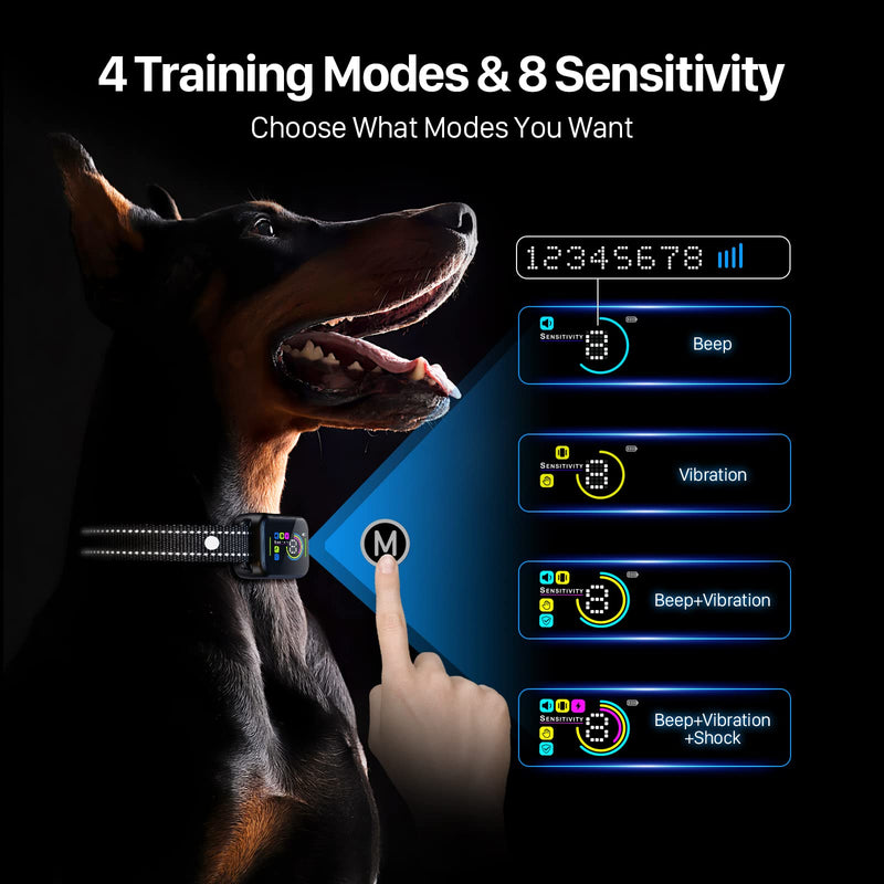 Dog Bark Collar, DINJOO Bark Collar for Large Medium Small Dogs,Smart Bark Collar,Rechargeable Anti Barking Training Collar with 8 Adjustable Sensitivity,Bark Shock Collar with Beep Black - BeesActive Australia
