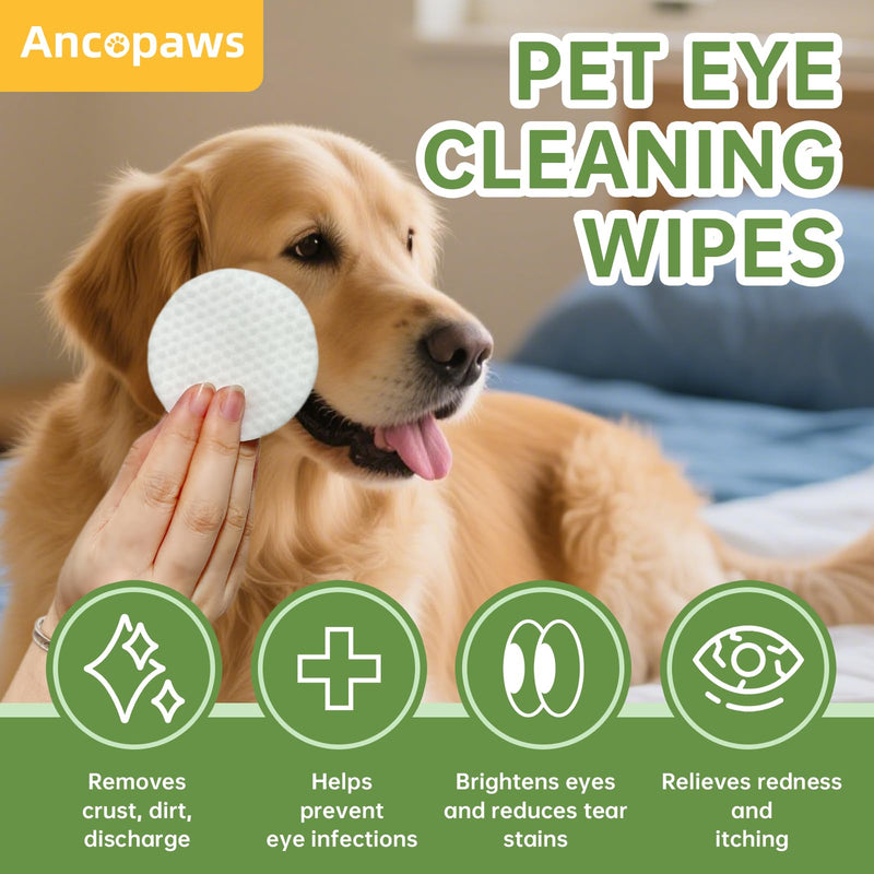 Hypoallergenic Eye Wipes for Dogs & Cats - Tear Stain Remover & Cleaner - Gently Removes Discharge, Crust, Mucus, Debris - Pet Cleaning Deodorizing Wipes for Wrinkle & Face - Natural, Unscent (100 Ct) 1