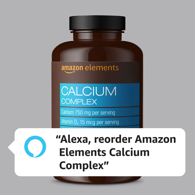 Amazon Elements Calcium Complex with Vitamin D, 250 mg Calcium (3 per Serving), Vegan, 195 Capsules (Packaging May Vary), Supports Strong Bones and Immune Health (Pack of 2) Unflavored 195 Count (Pack of 2)
