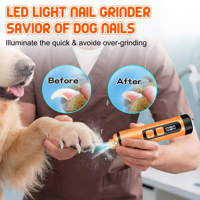 Dog Nail Grinder Electric Powerful 3 Speeds Dog Nail Clippers with Lights Quiet Cat Nail Clipper Painless Care Trimmers Tools for Small Medium Large Dogs and Cats（Orange） Orange - BeesActive Australia