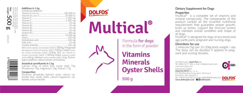 Multical 500g powder Vitamins Minerals Calcium And Phosphorus From Oyster Shell For Dogs