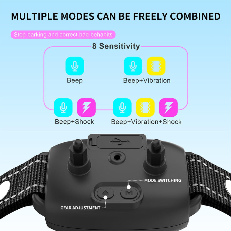 2024release Dog Bark Collar, Smart Rechargeable Anti Barking Training Collar, 8 Sensitivity Levels, Beep/Vibration/Shock,IP67 Waterproof, Color Display - BeesActive Australia