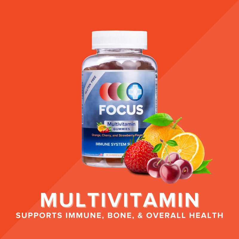 Focus Fruit Flavored Multivitamin Gummies, Gluten Free, 90 Count | Daily immune system support supplement to fill in nutrition gaps and help boost energy levels, made in USA, 45-day supply