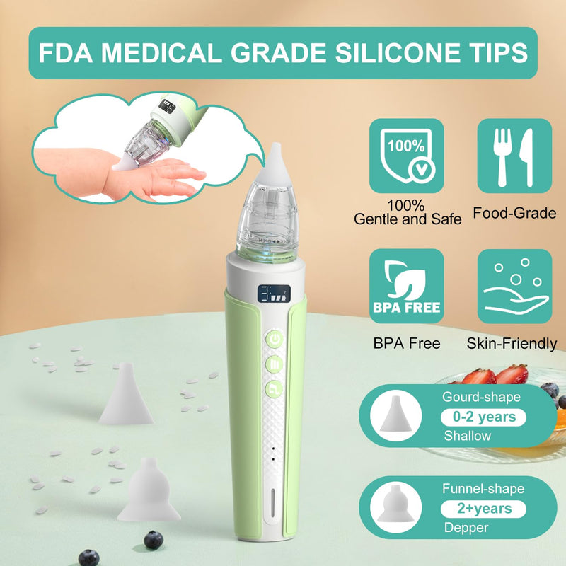 Electric Nasal Aspirator for Baby, Nose Sucker for Baby with IPX6 Waterproof, Self-Cleaning, Adjustable Nose Suction for Toddlers, Built-in Music & Light Soothing, Green - BeesActive Australia