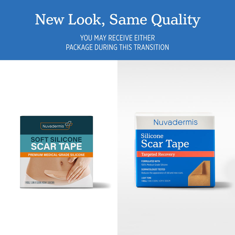 NUVADERMIS Silicone Scar Sheets for Surgical Scars - 120" x 1.5" Roll - Medical Grade Silicone Scar Tape and Face Tape for Wrinkles, Keloid Scars, and Hypertrophic Scars - Reusable - 1 Pack Scar Tape Light - 1 Pack