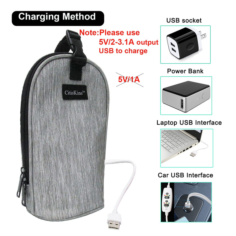 Bottle Warmer For Baby Milk USB Portable Bottle Heating Bag Car Bottle Warmer Water Warming Bag On The Go Bottle Warmer At Home Or Travel (grey) grey - BeesActive Australia