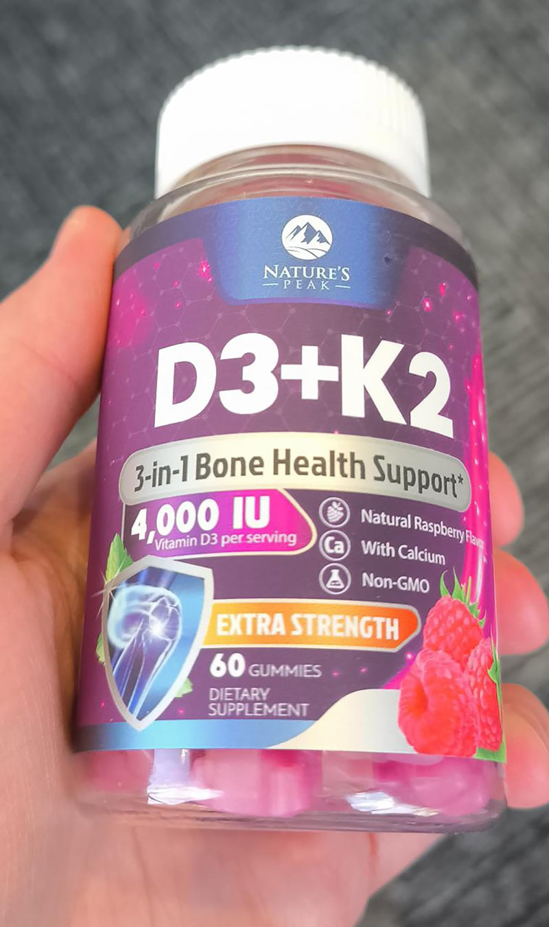 D3 K2 Gummies - 3X Strength Vitamin D3K2 Vitamins For Immune Support with Calcium - 2-in-1 Vitamins D & Vitamin K2 Mk-7 Supplement Complex, Easy to Swallow, Gluten Free, Non-Gmo - 60 Gummies