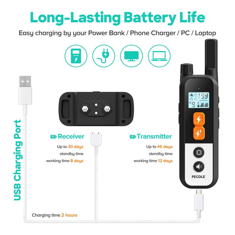 Dog Training Collar with Remote, Shock Collar for Dogs with Vibration and Beep Modes, Rechargeable Transmitter with Security Lock, Waterproof Collar, 99 Adjustable Levels – All Breeds, Sizes PE-18 - BeesActive Australia