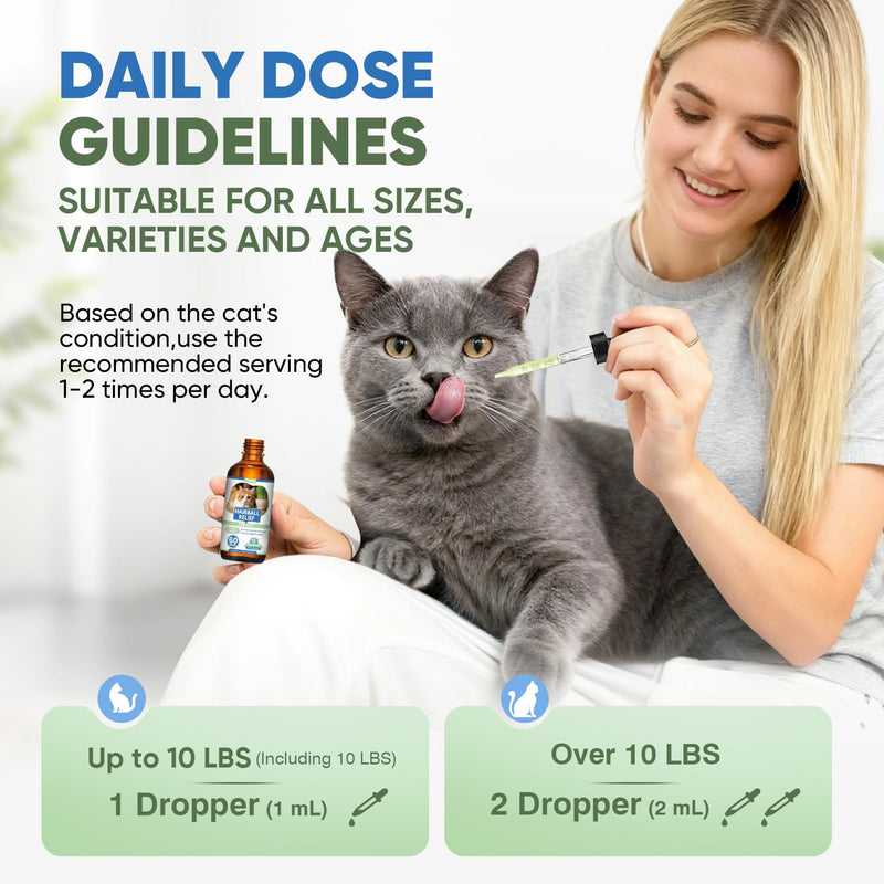 Cat Hairball Remedy Drops, 60 ml (2 fl oz) 2 Pack Cat Hair Ball Treatment Furball Control Relief Helps Eliminate and Prevent Hairballs for Indoor Cats Supports Skin and Coat Digestion 4 Fl Oz