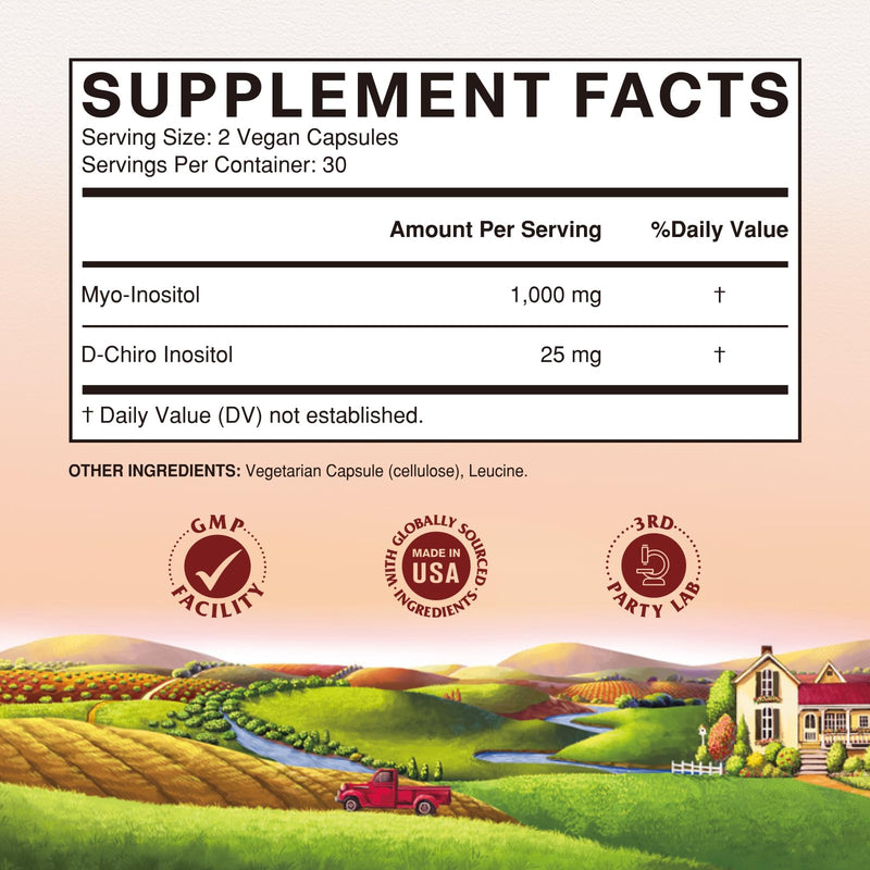 Vitalitown Inositol Supplement for Women, Myo-Inositol & D-Chiro Inositol, Ideal 40:1 Ratio, Hormone Balance & Healthy Ovarian Support for Women, Vitamin B8, Vegan, 60 Capsules, No Gluten