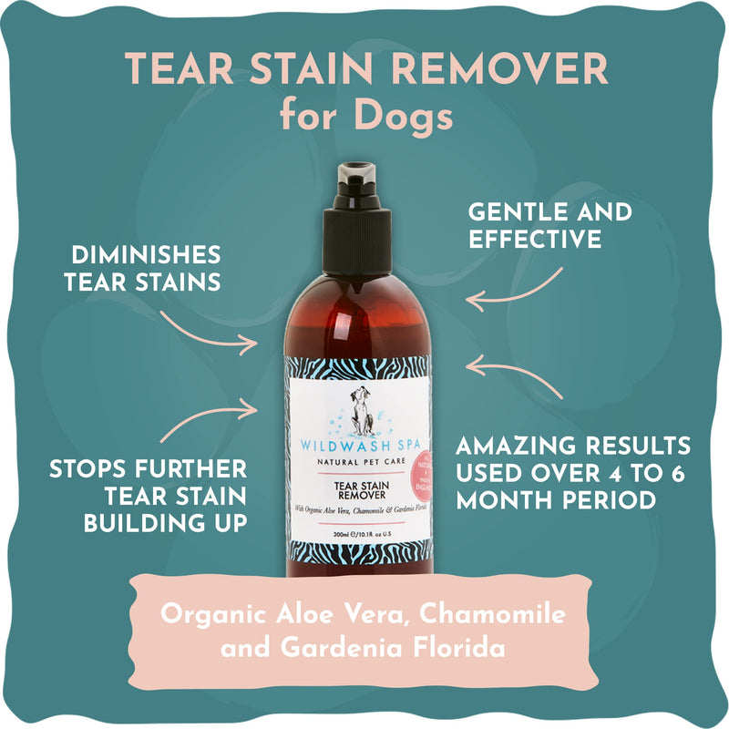 WildWash Tear Stain Remover For Dogs 300ml - Gentle Effective Cleansing Agent - Chamomile and Gardenia Florida Naturally Lighten Stain and Prevent Build Up - Sulphate, Paraben-Free for Sensitive Skin