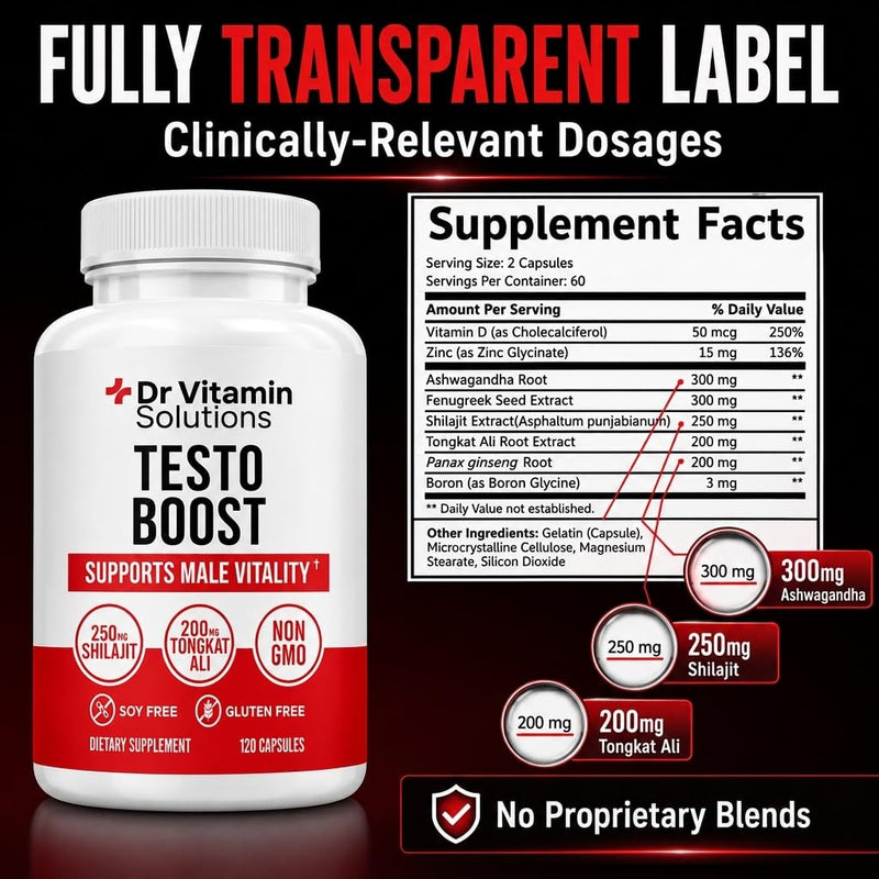 Testosterone Booster for Men - Tongkat Ali & Ashwagandha, 60 Day Supply | Shilajit 250mg, Fenugreek, Zinc, Vitamin D3, Boron - 120 Capsules, Energy Stamina Strength, Made in USA, Non-GMO 120 Count (Pack of 1)