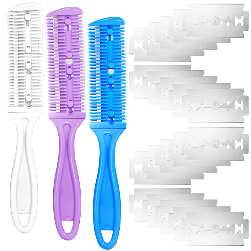 3 Pcs Razor Comb for Dogs Cats with 20 Pcs Extra Blades, Pet Grooming Razor Comb, Dog Cat Brush with Razor that Cuts Hair, Pet Hair Cutter Comb for Dog Cat, Pet Hair Trimmer Grooming Comb for Dog Cat - BeesActive Australia
