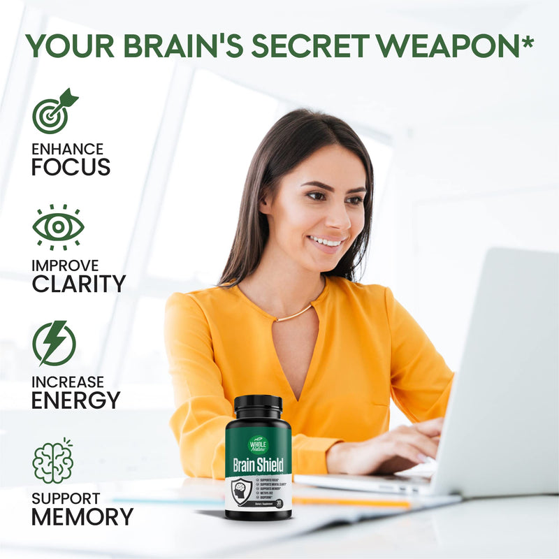 Brain Booster Nootropics - Brain Shield with Ginkgo Biloba, Alpha GPC and Bacopa Monnieri, Vitamin B12, B3 - Support Focus, Memory & Clarity, Energy & Stress Relief. (1)