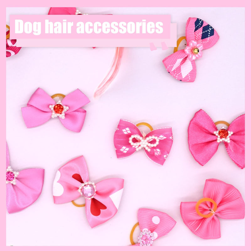 12 Pcs Small Dog Hair Bows with Rubber Bands Bowknot Dog Hair Accessories for Puppy Kitten (Pink) Pink - BeesActive Australia