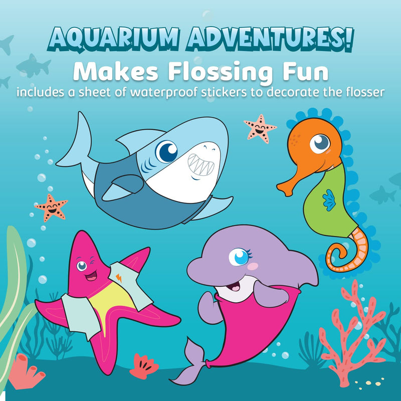 AquaSonic Kids' Water Flosser for Ages 6+ | Standard Nozzle, Orthodontic Nozzle & Waterproof Stickers | 4 Flossing Modes | Aquarium Adventures Theme (Blue) Blue