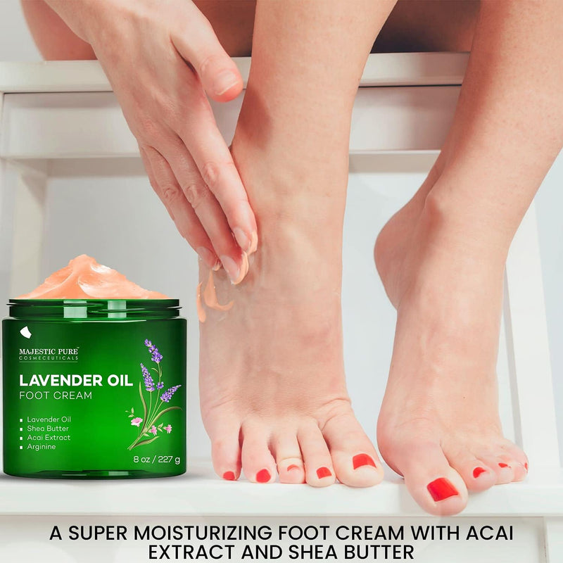 Majestic Pure Lavender Oil Foot Cream, Warming Cream - Calluses, Dry Cracked Feet, Hands, Heels, Elbow, Nails, and Knees - Softens & Moisturizes Skin - 8 oz 8 Fl Oz (Pack of 1)