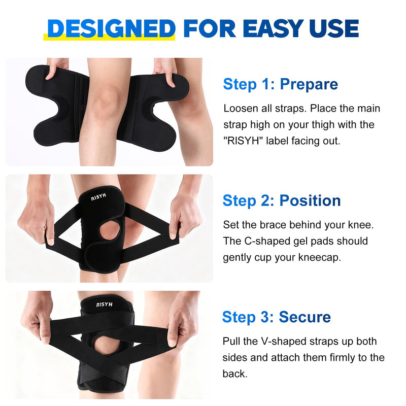 Knee Brace for Women Men Adjustable Cross Strap, Knee Braces for Meniscus Tear, Knee Pain Support with Side Stabilizers, Relieves ACL, MCL, Arthritis, Knee Pain for Patella Stability Large