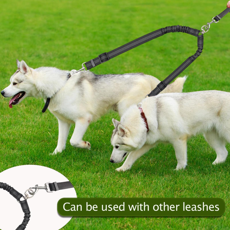2 Pcs Double Dog Leash, No Tangle for Walking 2 Dogs Adjustable Length Leash Reflective Splitter for Large and Small Dogs(Black, Grey) Black,Grey - BeesActive Australia