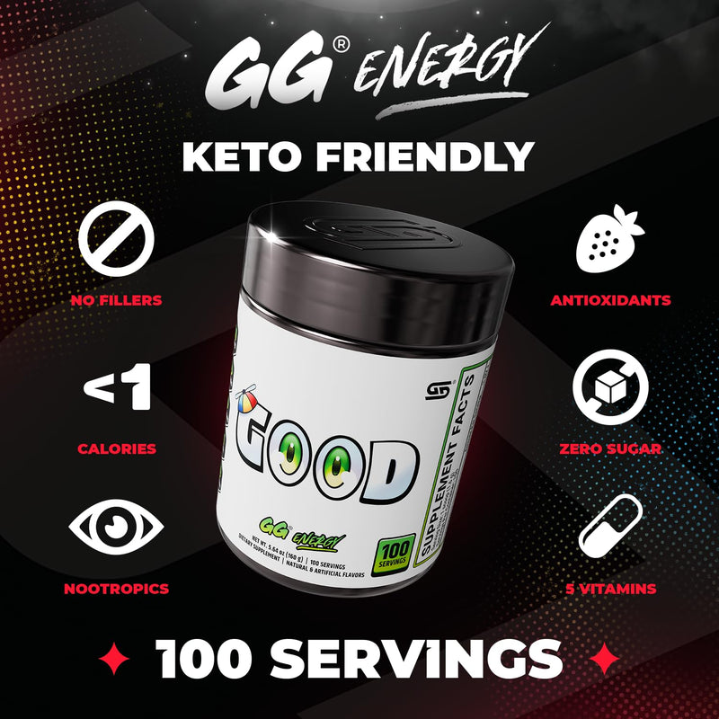 Gamer Supps GG Energy - Good by SMii7Y (100 Servings) - Keto Friendly Gaming Energy and Nootropic Blend, Sugar Free + Caffeine + Vitamins + Immune Support, Powder Drink