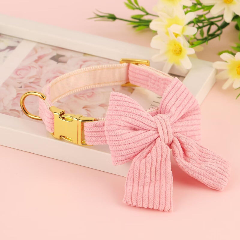 Beirui Girl Dog Collar with Bowtie, Adjustable Cute Dog Collar for Wedding and Holiday, Soft Dog Collar for Medium Dogs, Pink M - BeesActive Australia