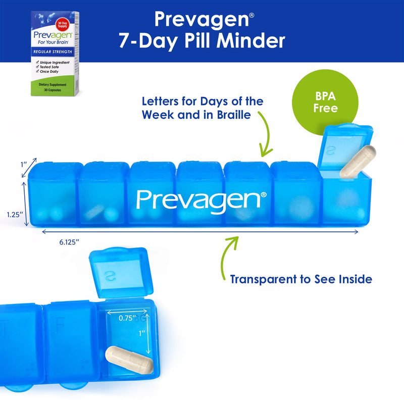 Prevagen Regular Strength with 7-Day Pill Minder, 30 Capsules, 1-Pack | For Your Brain, 1 Month Supply, 10mg Apoaequorin, 50mcg Vitamin D3