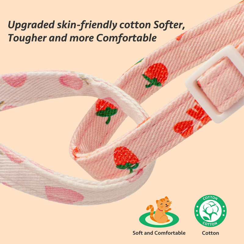 2 Pack Cotton Breakaway Cat Collar,Pink Strawberries and White Heart Shaped Pendant Kitten Collar Cute Cat Collar with Bell,Ideal for Girl Cats Boy Cats Pink&White - BeesActive Australia