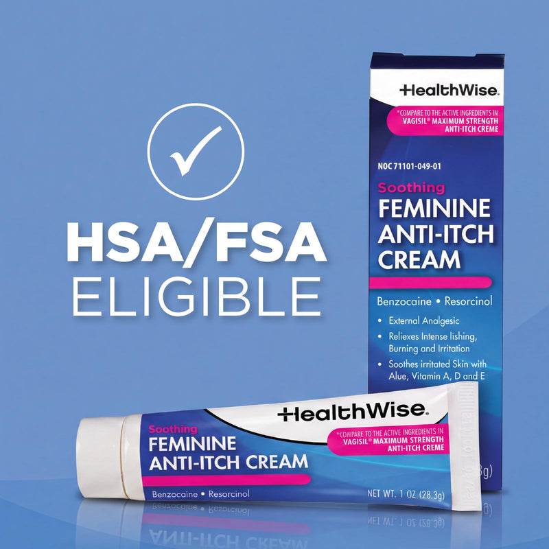 HealthWise Feminine Anti-Itch Cream, 1 oz | Soothing Feminine Itch & Irritation Comfort, Aloe with Vitamin A, D & E, Maximum OTC Strength, Vagicaine