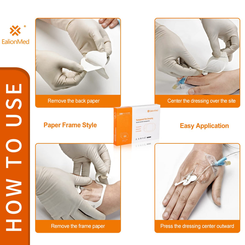 EalionMed Transparent Dressing, Wound Bandage, Adhesive Patch, 4'' x 4.75'', 50 Pack, Clear, Breathable, Comfortable, Shower Shield, Tattoo Bandage 50 Count (Pack of 1) - BeesActive Australia