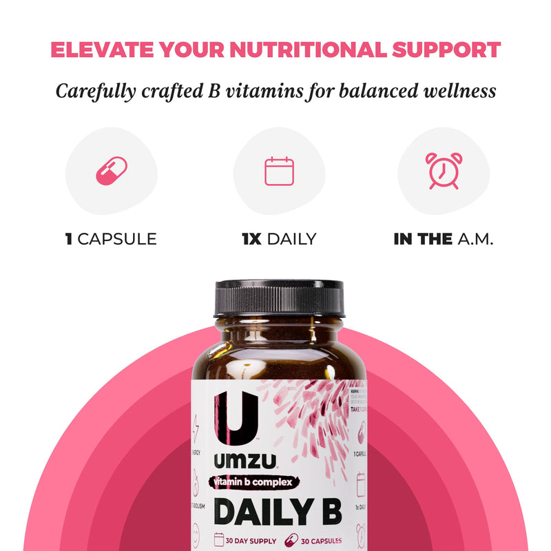 UMZU Daily B Vitamin B Complex, 30 Day Supply | Vitamins B1, B2, B3, B5, B6, B7, B9 and B12, Folic Acid and Biotin, Energy, Focus, Mood and Metabolism Support