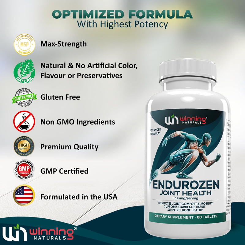 EnduroZen Joint Support Supplement Advanced Formula (60 tabs) - Glucosamine, Chondroitin, MSM, Turmeric| Joint Health & Mobility Support| Non-GMO| for Men & Women| Supports Cartilage & Flexibility 60 Count (Pack of 1)