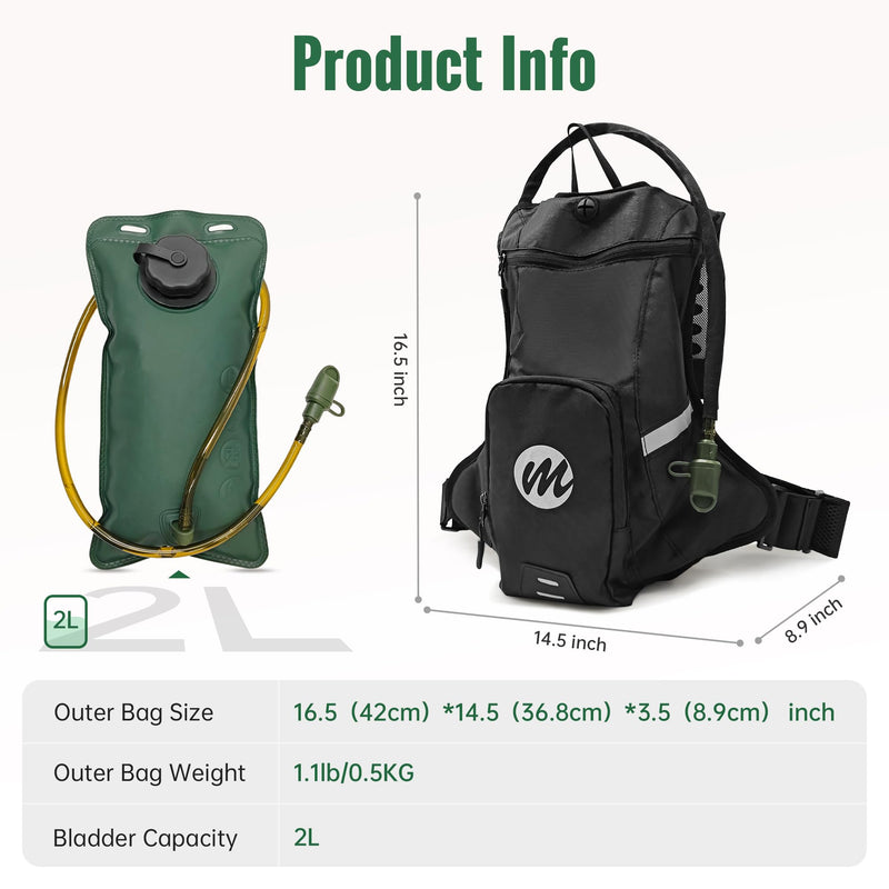 Moman Hydration Backpack with 2L Water Bladder, 600D PU Durable Hiking Backpack, Adjustable Strap & Removable Tool Pouch for Hiking/Running/Cycling/Music Festival/Rave for Men Women - BeesActive Australia
