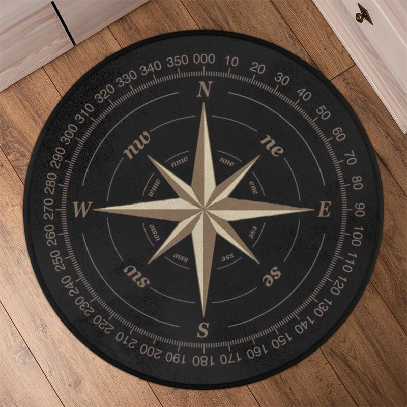 Compass Rose Round Area Rug 3Ft Artwork Black Non-Slip Circle Rugs Soft Washable Carpet Floor Mat for Bedroom Living Room Indoor Outdoor Nursery 3 ft Compass - BeesActive Australia