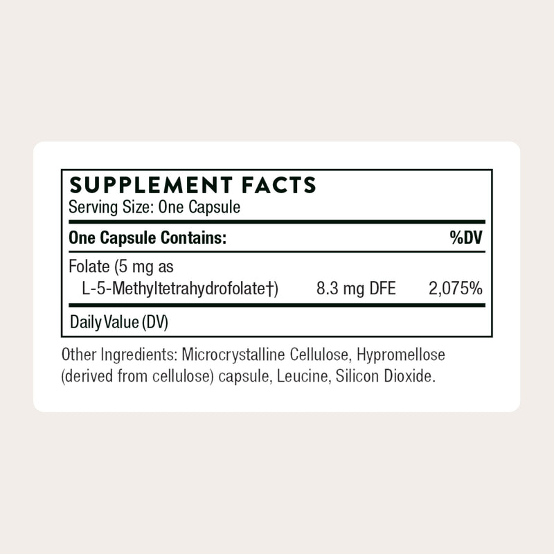 THORNE 5-MTHF 5 mg, Active Methylfolate Vitamin B9 Supplement, 60 Capsules | Supports Methylation, Healthy Homocysteine Levels, Heart & Brain Health, Fetal Development, Mood & Nervous System Health* 60 Count (Pack of 1)