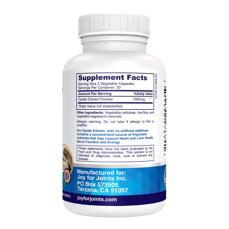 Oyster Extract - Pure, Highly Concentrated Supplement for Men & Women – Supports Energy & Immune Boost; Zinc, Taurine, Amino Acids, and Vitamins, 500 mg, 60 Veg Capsules, Made in USA