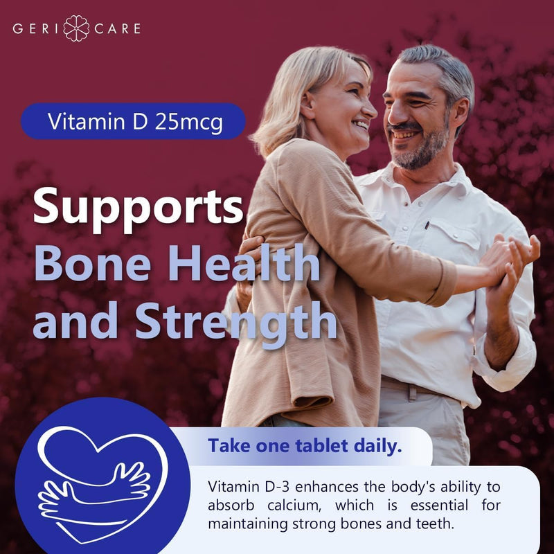GeriCare Vitamin D 25mcg Tablets, Promotes Healthy Bones & Immune Support, Dietary Supplement, 100 Count (2 Pack) 100 Count (Pack of 2)