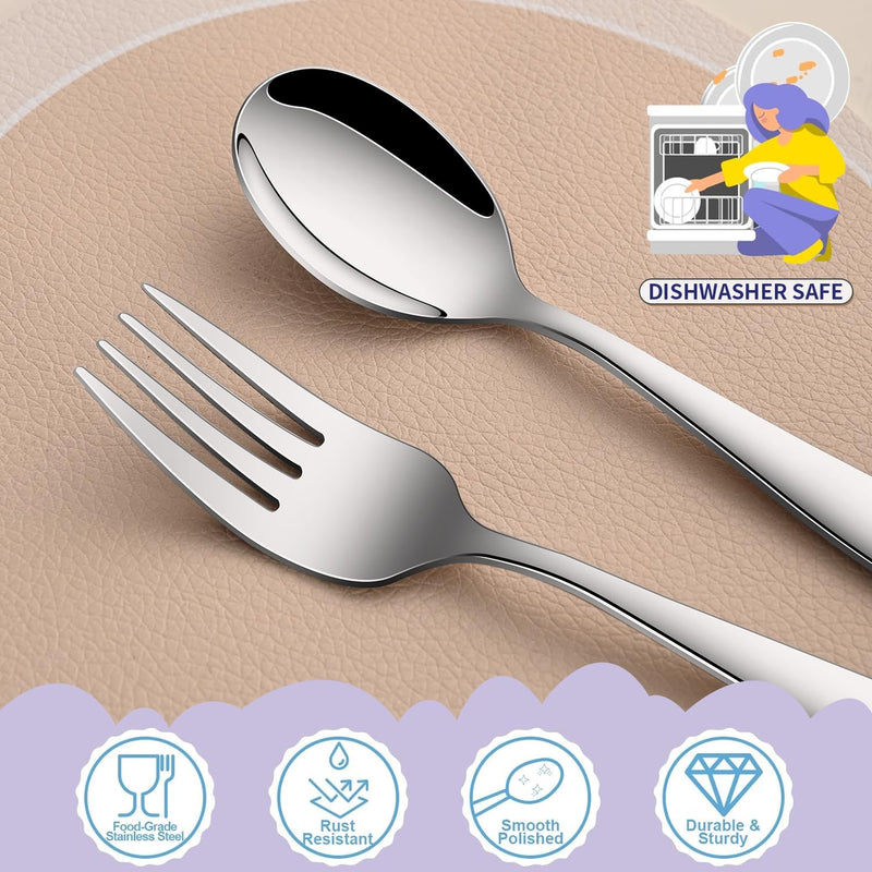 Toddler Eating Utensils Set,Set Of 12 Food Grade Stainless Steel Silverware Sets For Kids,Dishwasher Safe Children Small Metal Spoons And Forks Flatware Sets