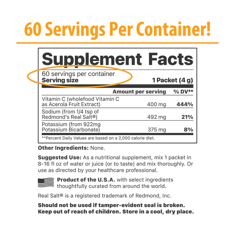 Jigsaw Health Adrenal Cocktail + Wholefood Vitamin C | with Potassium Bicarbonate, Sea Salt, and Acerola Cherry Extract | 60 Servings (Packets) 8.5 Ounce (Pack of 60)
