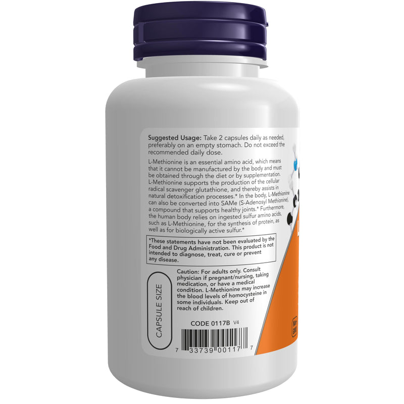 NOW Foods Supplements, L-Methionine 500 mg with Vitamin B-6, Supports Detoxification*, Amino Acid, 100 Capsules