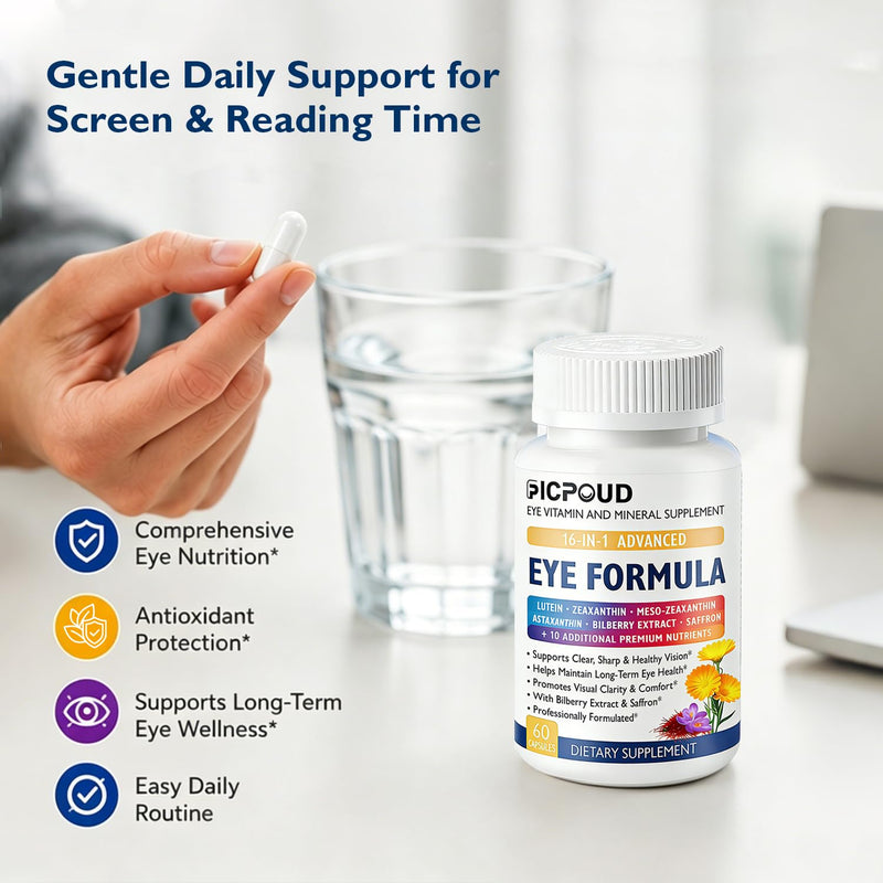 Neurobella Eye Formula, 16-in-1 Eye Vitamins and Mineral Supplement with Lutein 20mg, Zeaxanthin 4mg & Meso-Zeaxanthin 10mg, Astaxanthin, Omega 3, Bilberry & Saffron, Eye Health, 60 Capsules