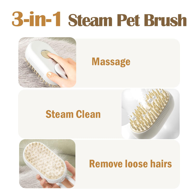 Cat Steam Brush, 3 in 1 Steam Brush for Cats, Cat Steam Brush for Shedding, Long Handle Spritz Defur Comb for Cats Dogs, Cat Brush with Steam, Silicone Cloud Care Cat Brush Cleanser White - BeesActive Australia