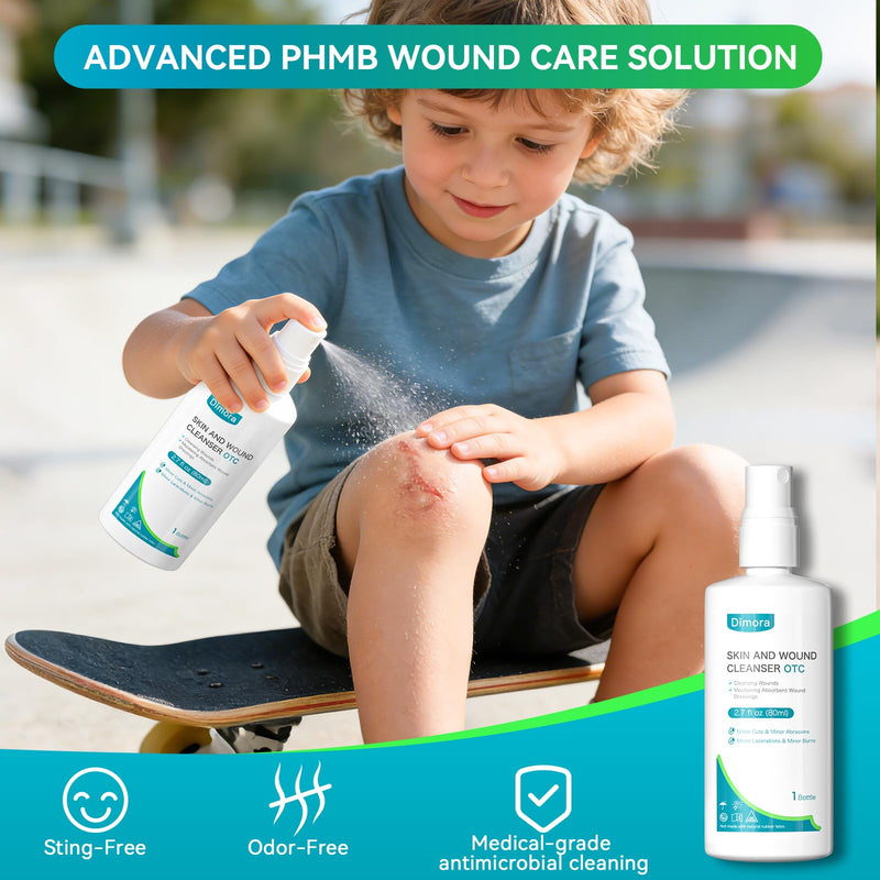 Dimora OTC First Aid Antiseptic Spray, PHMB Skin and Wound Cleanser for Cleansing Wounds and Moistening Absorbent Wound Dressings for Cuts, Abrasions, Lacerations, Burns, and More – 80mL Each (3 Pack) - BeesActive Australia