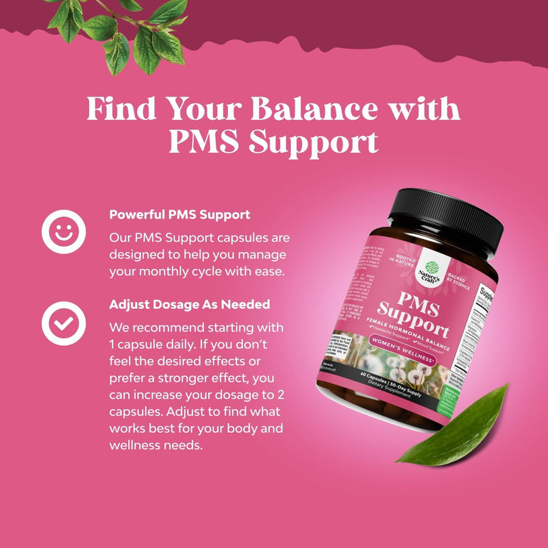 PMS Support Supplement for Women – Hormone Balance for Women & Menstrual Discomfort with DIM, Chasteberry, Black Cohosh & Ashwagandha - for Period Cramps Ease, Menopause Bloating, Mood Swing – 60 Ct 60 Count (Pack of 1)