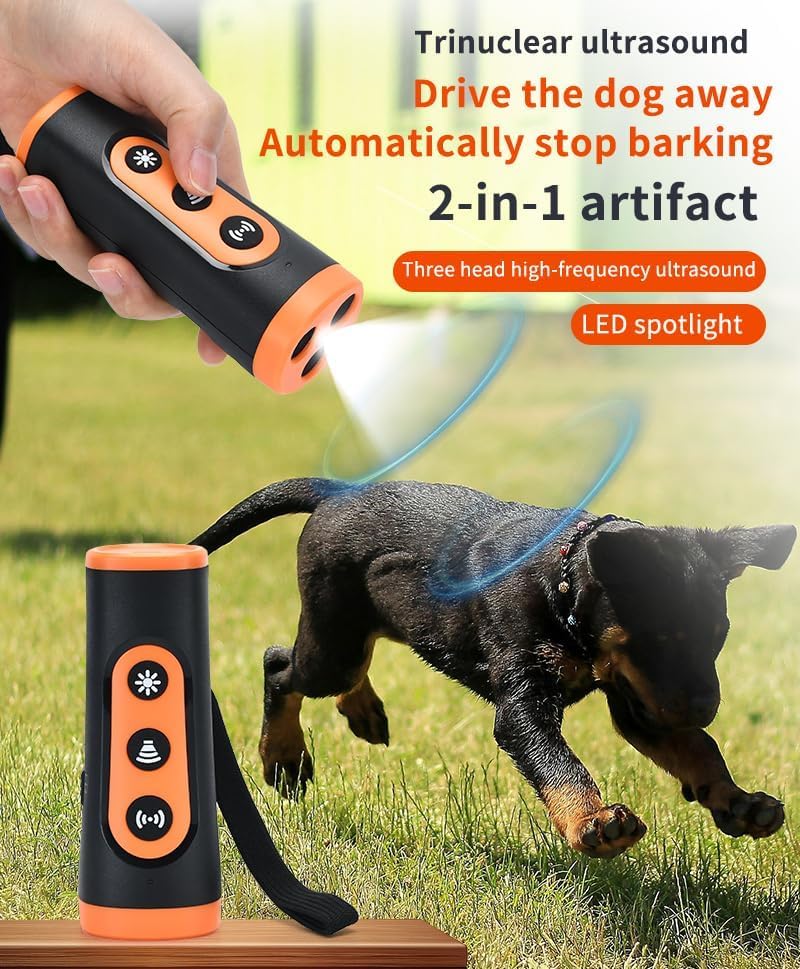 Ultrasonic Dog Bark Deterrent Device, Anti Barking Device for Dogs, Dog Training Stops Bad Behavior, Effective Control Range Ultrasonic 50ft, Flashlight & Beep | Safe for Human & Dogs orange