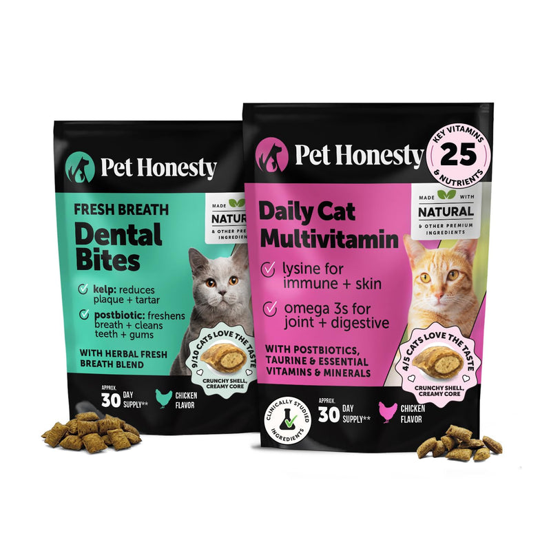 Pet Honesty Cat Dental & Multivitamin Chews Virtual Bundle — Fresh Dental Bites + Multivitamin Crunchy & Creamy Chews (30-Day Supply)