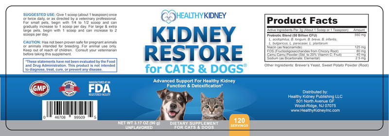 Kidney Restore Cats & Dogs Unflavored for Supporting Normal Kidney Function, Creatinine, Pet Renal Kidney Health Supplement Felines Canines 1 Pack - PawsPlanet Australia