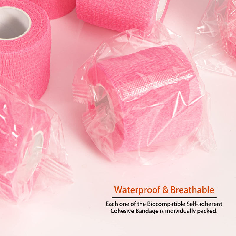 24 Pack Self Adherent Cohesive Bandage Wrap, 2” x 5 Yards Elastic Non Woven Pink Adhesive Tape, Stretch Vet Wrap for Dogs, Athletic Bandages Wrap for First Aid Medical, Sports, Ankle, Wrist Sprains 2 Inch - BeesActive Australia